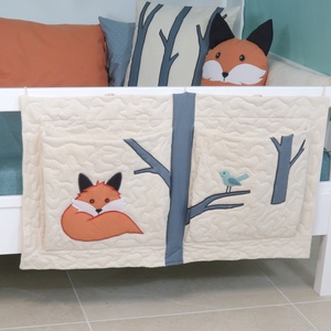 Erdei hangulat gyerekfalvédő, zsebes tároló,  róka, madár, fa mintákkal, névnapra,  névre szóló ajándék gyermeknek - Meska.hu