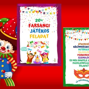 Farsangi játékos feladatlapok 6-8 éves korosztály számára, Játék & Sport, Készségfejlesztő és Logikai játék, Oktató játékok, Fotó, grafika, rajz, illusztráció, MESKA