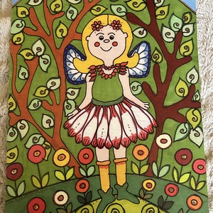 Tündér virágokkal - nagy kép, Művészet, Festmény, Festmény vegyes technika, Festészet, Festett tárgyak, MESKA