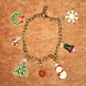 Karácsonyi medálos karkötő achát gyönggyel, Ékszer, Karkötő, Charm karkötő, Ékszerkészítés, MESKA
