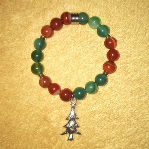 Karácsonyfa medálos achát ásványkarkötő, Ékszer, Karkötő, Ásványkarkötő, Ékszerkészítés, Gyöngyfűzés, gyöngyhímzés, MESKA