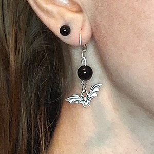 Denevéres obszidián ásvány fülbevaló - ékszer - fülbevaló - lógó fülbevaló - Meska.hu