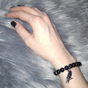 Holló medálos obszidián ásványkarkötő - ékszer - karkötő - ásványkarkötő - Meska.hu