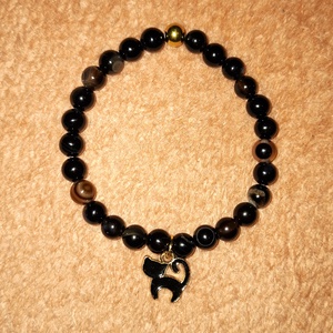 Macskás fekete achát ásványkarkötő, Ékszer, Karkötő, Ásványkarkötő, Ékszerkészítés, Gyöngyfűzés, gyöngyhímzés, MESKA