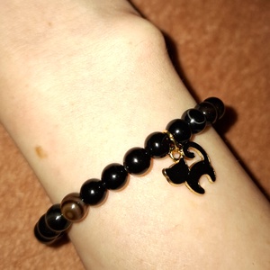 Macskás fekete achát ásványkarkötő - ékszer - karkötő - ásványkarkötő - Meska.hu