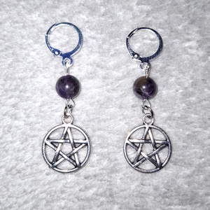 Védelmező pentagramma ametiszt fülbevaló, Ékszer, Fülbevaló, Lógós kerek fülbevaló, Ékszerkészítés, MESKA