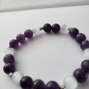 Ametiszt-szelenit ásványkarkötő - ékszer - karkötő - ásványkarkötő - Meska.hu