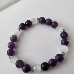Ametiszt-szelenit ásványkarkötő - ékszer - karkötő - ásványkarkötő - Meska.hu