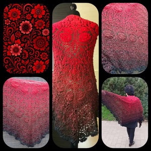 Rubin rózsa egyedi nagy horgolt kendő - ruha & divat - sál, sapka, kendő - vállkendő - Meska.hu