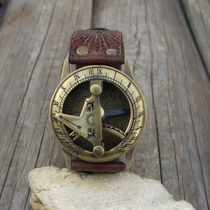 Férfi karóra, Napóra és iránytű karóra, Antik bronz napóra, A természet szerelmeseinek! -  - Meska.hu