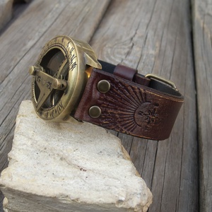 Férfi karóra, Napóra és iránytű karóra, Antik bronz napóra, A természet szerelmeseinek! -  - Meska.hu