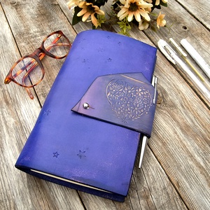 Kékeslila újratölthető gyűrűs napló, Iratgyüjtő, Bőr utazónapló,  Gyűrűs napló, emlékkönyv, Újratölthető - otthon & életmód - papír, írószer - jegyzetfüzet & napló - Meska.hu