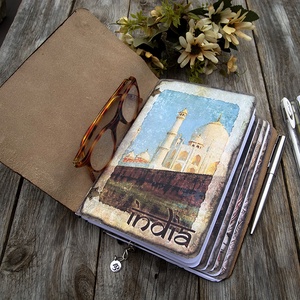 Bőr utazási napló,  Indiai Jegyzetfüzet, Notebook, Emlékkönyv, Vázlatkönyv, Újratölthető - otthon & életmód - papír, írószer - jegyzetfüzet & napló - Meska.hu