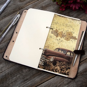 Bőr utazási napló férfiaknak,  Jegyzetfüzet régi autó fotónyomatokkal,  Notebook, Újratölthető - otthon & életmód - papír, írószer - jegyzetfüzet & napló - Meska.hu