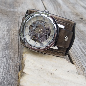 Férfi Skeleton karóra, Kézműves karóra férfiaknak, Steampunk férfi karóra, Mechanikus karóra - ékszer - karóra és ékszeróra - karóra - Meska.hu