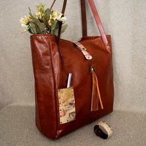 Női bőr táska, Valódi bőr válltáska, Nagy shopper táska, Francia stílusú női táska - táska & tok - kézitáska & válltáska - nagy pakolós táska - Meska.hu