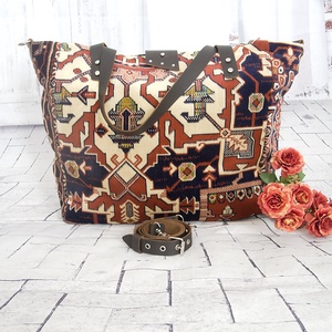 Kilim szőnyeg mintás nagy pakolós táska, Nagy méretű bohém válltáska, Bársony shopper,  Utazótáska - táska & tok - kézitáska & válltáska - nagy pakolós táska - Meska.hu