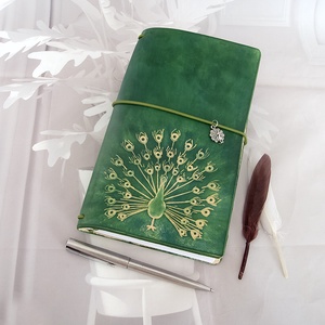 Olasz marhabőr pávás notebook, Páva napló, Bőr utazási napló, Marhabőr ötletnapló, Jegyzetfüzet, Notebook, Emlékkönyv, Ú - otthon & életmód - papír, írószer - jegyzetfüzet & napló - Meska.hu