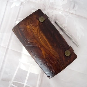 Olasz marhabőr tulipános notebook, Bőr utazási napló, Marhabőr ötletnapló, Jegyzetfüzet, Notebook, Emlékköny, Otthon & Életmód, Papír, írószer, Jegyzetfüzet & Napló, Bőrművesség, MESKA