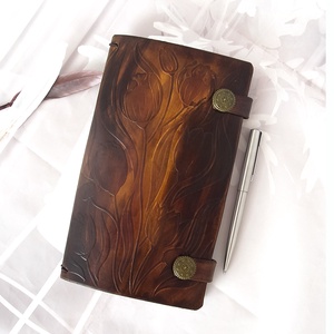 Olasz marhabőr tulipános notebook, Bőr utazási napló, Marhabőr ötletnapló, Jegyzetfüzet, Notebook, Emlékköny - otthon & életmód - papír, írószer - jegyzetfüzet & napló - Meska.hu