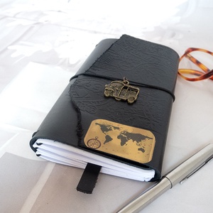 Utazz velem Thaiföldre! Fekete olasz marhabőr napló, Fekete bőr notebook, Újratölthető útinapló - otthon & életmód - papír, írószer - jegyzetfüzet & napló - Meska.hu