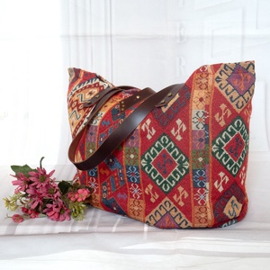 Női nagy méretű vászon táska, Kilim mintás gobelin táska, Női utazó táska, Női gobelin válltáska, Shopper táska - táska & tok - kézitáska & válltáska - nagy pakolós táska - Meska.hu