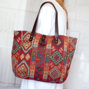 Női nagy méretű vászon táska, Kilim mintás gobelin táska, Női utazó táska, Női gobelin válltáska, Shopper táska, Táska & Tok, Kézitáska & válltáska, Nagy pakolós táska, Bőrművesség, Varrás, MESKA