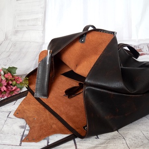 Nagy méretű sötétbarna olasz bivalybőr táska tolltartóval - táska & tok - kézitáska & válltáska - nagy pakolós táska - Meska.hu