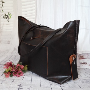 Nagy méretű sötétbarna olasz bivalybőr táska tolltartóval - táska & tok - kézitáska & válltáska - nagy pakolós táska - Meska.hu