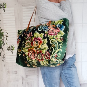 Extra nagy egzotikus szőnyegtáska, Virágmintás szőnyeg válltáska, Puha és bársonyos szőnyegtáska - táska & tok - kézitáska & válltáska - nagy pakolós táska - Meska.hu