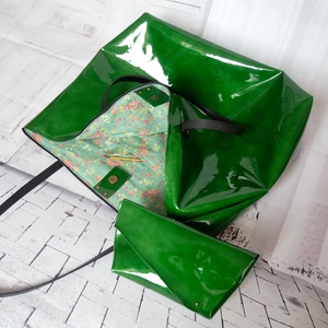 Olasz Lakkbőr táska kozmetikai táskával - táska & tok - kézitáska & válltáska - nagy pakolós táska - Meska.hu