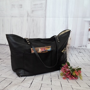 Nagy méretű fekete marhabőr válltáska - táska & tok - kézitáska & válltáska - nagy pakolós táska - Meska.hu