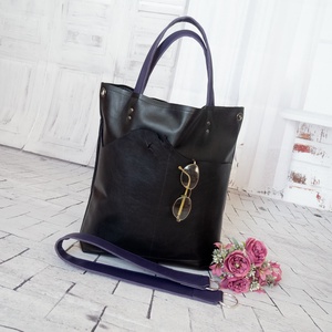 Fekete puha valódi bőr táska - táska & tok - kézitáska & válltáska - nagy pakolós táska - Meska.hu