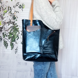 Metál borjúbőr válltáska - táska & tok - kézitáska & válltáska - nagy pakolós táska - Meska.hu