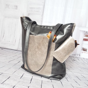 Antracit színű Olasz bőr táska szemüvegtokkal és tolltartóval - táska & tok - kézitáska & válltáska - nagy pakolós táska - Meska.hu