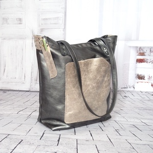 Antracit színű Olasz bőr táska szemüvegtokkal és tolltartóval - táska & tok - kézitáska & válltáska - nagy pakolós táska - Meska.hu