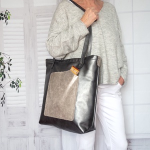 Antracit színű Olasz bőr táska szemüvegtokkal és tolltartóval - Meska.hu