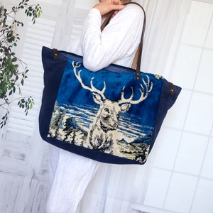 Velúr marhabőr táska szarvasmintás szőnyegbetéttel - Meska.hu