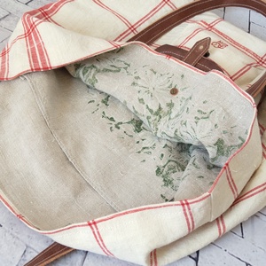 Bohém kockás válltáska valódi bőr részletekkel, Kézzel készített shopper táska vintage stílusban - táska & tok - kézitáska & válltáska - nagy pakolós táska - Meska.hu