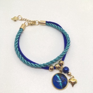 Turquoise Ocean - Selyemzsinór és bőr karkötő üveglencsés medállal - Meska.hu
