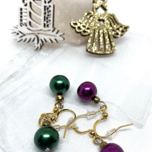 Festive Pearls - Karácsonyi gömb teklagyöngy fülbevaló - ékszer - fülbevaló - lógó fülbevaló - Meska.hu