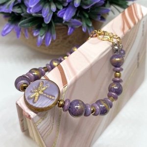 Goldish Dragonfly - Üveg- és ásványgyöngy karkötő, Ékszer, Karkötő, Gyöngyös karkötő, Ékszerkészítés, MESKA