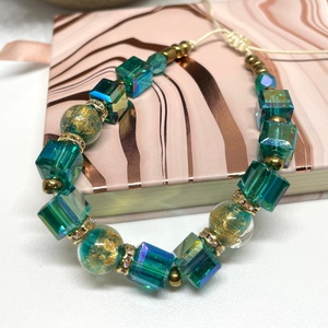 Teal and Gold Harmony - Üveggyöngy karkötő - ékszer - karkötő - gyöngyös karkötő - Meska.hu