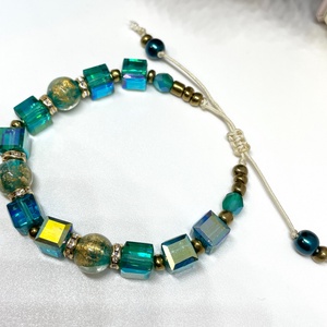 Teal and Gold Harmony - Üveggyöngy karkötő, Ékszer, Karkötő, Gyöngyös karkötő, , MESKA