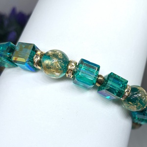 Teal and Gold Harmony - Üveggyöngy karkötő - ékszer - karkötő - gyöngyös karkötő - Meska.hu