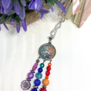 Klimt's flowers - Gyöngyökkel díszített üveglencsés nyaklánc, Ékszer, Nyaklánc, Hosszú nyaklánc, Ékszerkészítés, MESKA