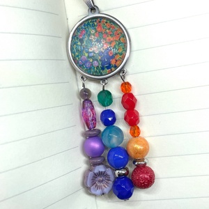 Klimt's flowers - Gyöngyökkel díszített üveglencsés nyaklánc - ékszer - nyaklánc - hosszú nyaklánc - Meska.hu