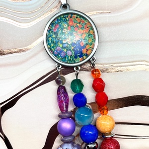 Klimt's flowers - Gyöngyökkel díszített üveglencsés nyaklánc - ékszer - nyaklánc - hosszú nyaklánc - Meska.hu