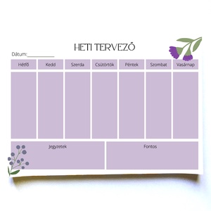 Lila virágos heti tervező jegyzettömb - otthon & életmód - papír, írószer - naptár & tervező - Meska.hu