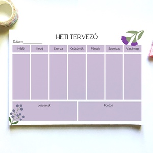 Lila virágos heti tervező jegyzettömb - otthon & életmód - papír, írószer - naptár & tervező - Meska.hu